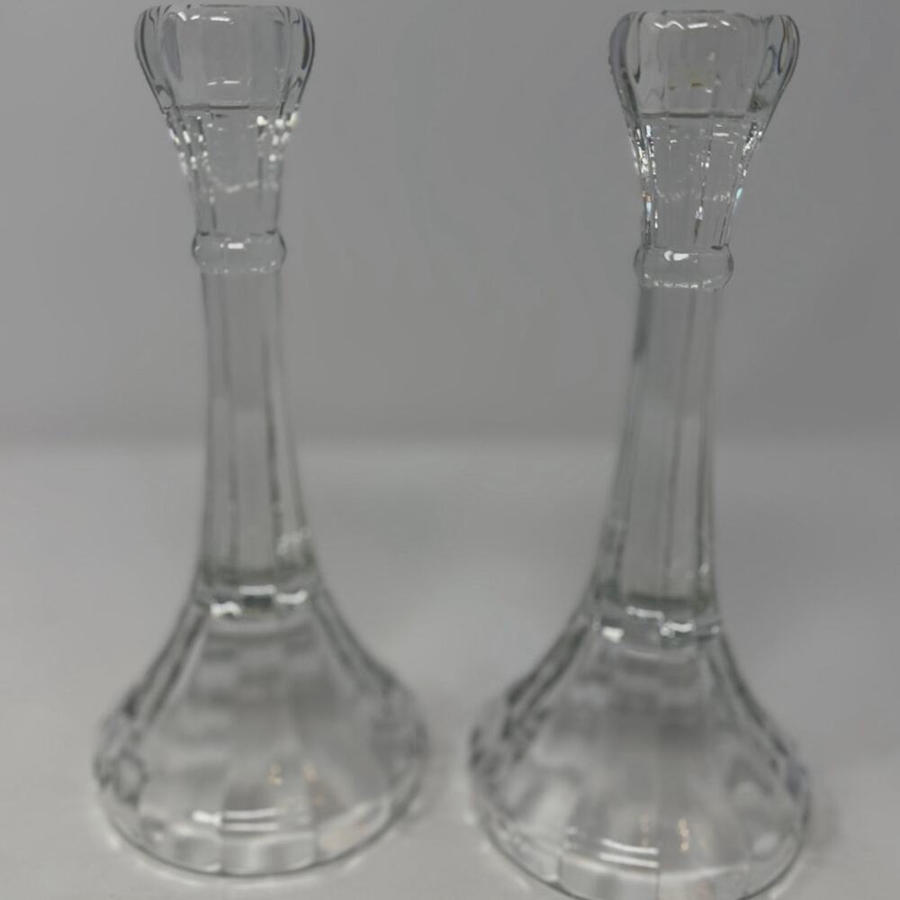 Crystal Clear Candleholders 8" Tall x 1 1/4" Top x 3 1/4" Bottom